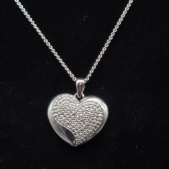 FAS Diamond Chip Heart Necklace Pendant Silver Tone - Picture 3 of 12